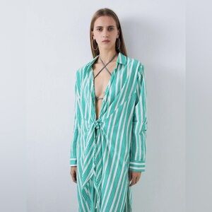 Gimaguas Teal and White Striped Swim Cover-Up